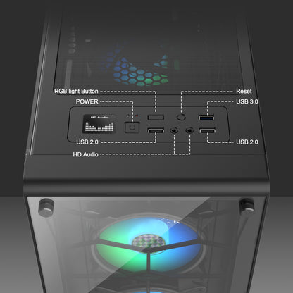 G05-N6 MUSETEX 6 PCS RGB Fans USB 3.0 Port ATX Mid-Tower Computer Gaming Case with Tempered Glass PC Case Computer Chassis G05-N6