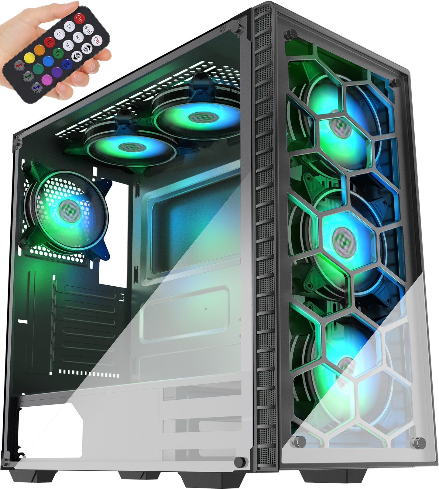 903MN6 MUSETEX Mid Tower Case ATX PC Case with 6pcs ARGB Fans, Computer Gaming Cases USB 3.0, Tempered Glass Side Door (903MN6)