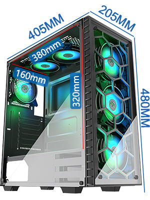 903MN6 MUSETEX Mid Tower Case ATX PC Case with 6pcs ARGB Fans, Computer Gaming Cases USB 3.0, Tempered Glass Side Door (903MN6)