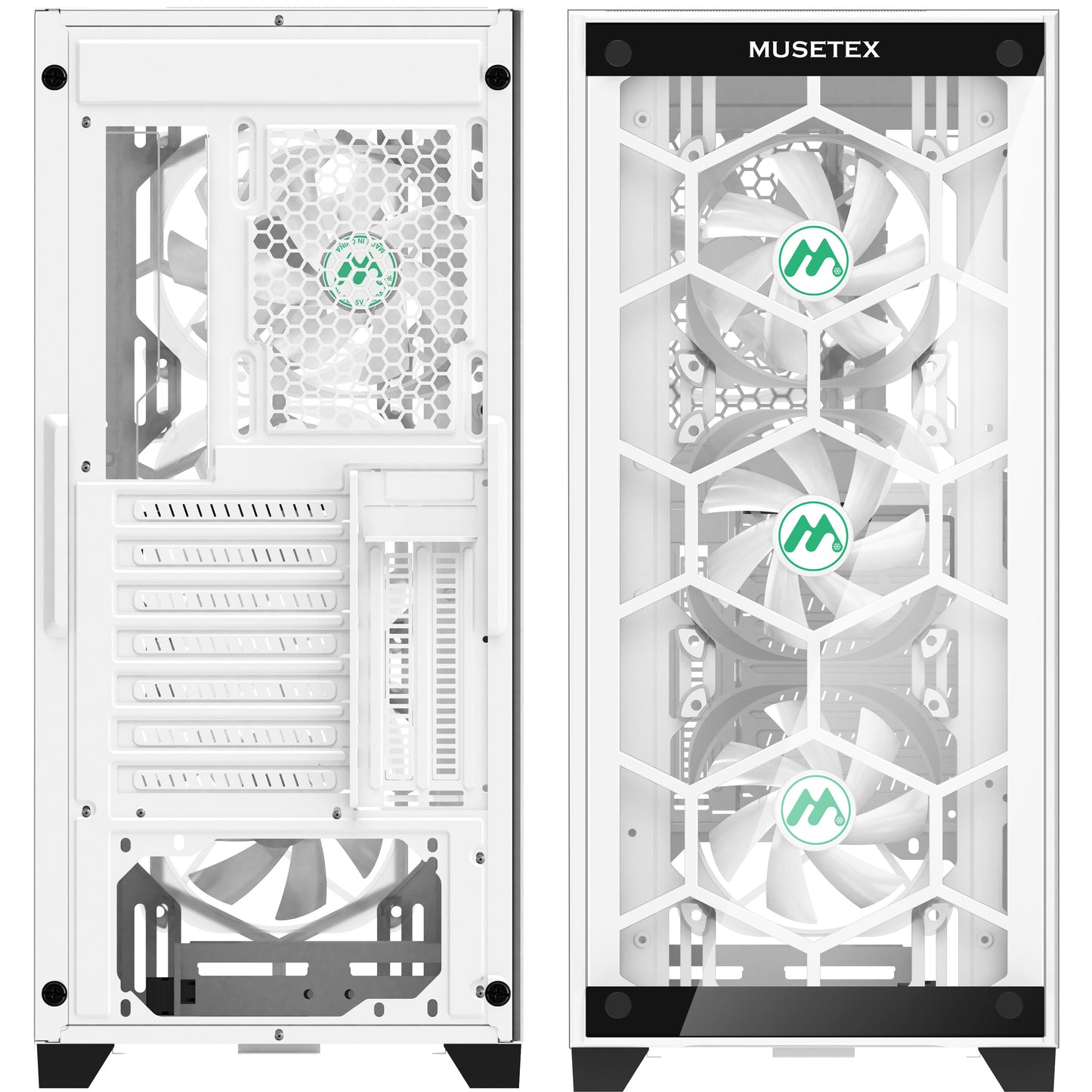 MU3-MS6W MUSETEX ATX PC Case with 6pcs ARGB Fans, Computer Gaming Cases, USB 3.0, Mid Tower Case Tempered Glass PC Case, (MU3-MS6W-14)