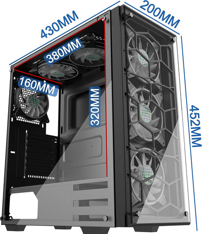 907WM6 MUSETEX ATX Mid-Tower PC Gaming Case with 6 PCS x ARGB Fans Voice Control Pre-Installed and USB 3.0 Port Tempered Glass Panels Computer Chassis (907WM6)