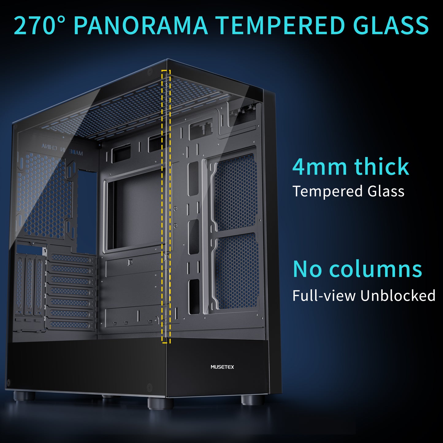 K2-3-B MUSETEX ATX PC CASE, 360MM RAD Support, Full-View Dual Tempered Glass Mid Tower PC Case, Type-C Computer Case with 3 Non-LED Fans Pre-Installed, Gaming PC Case,Black(K2)