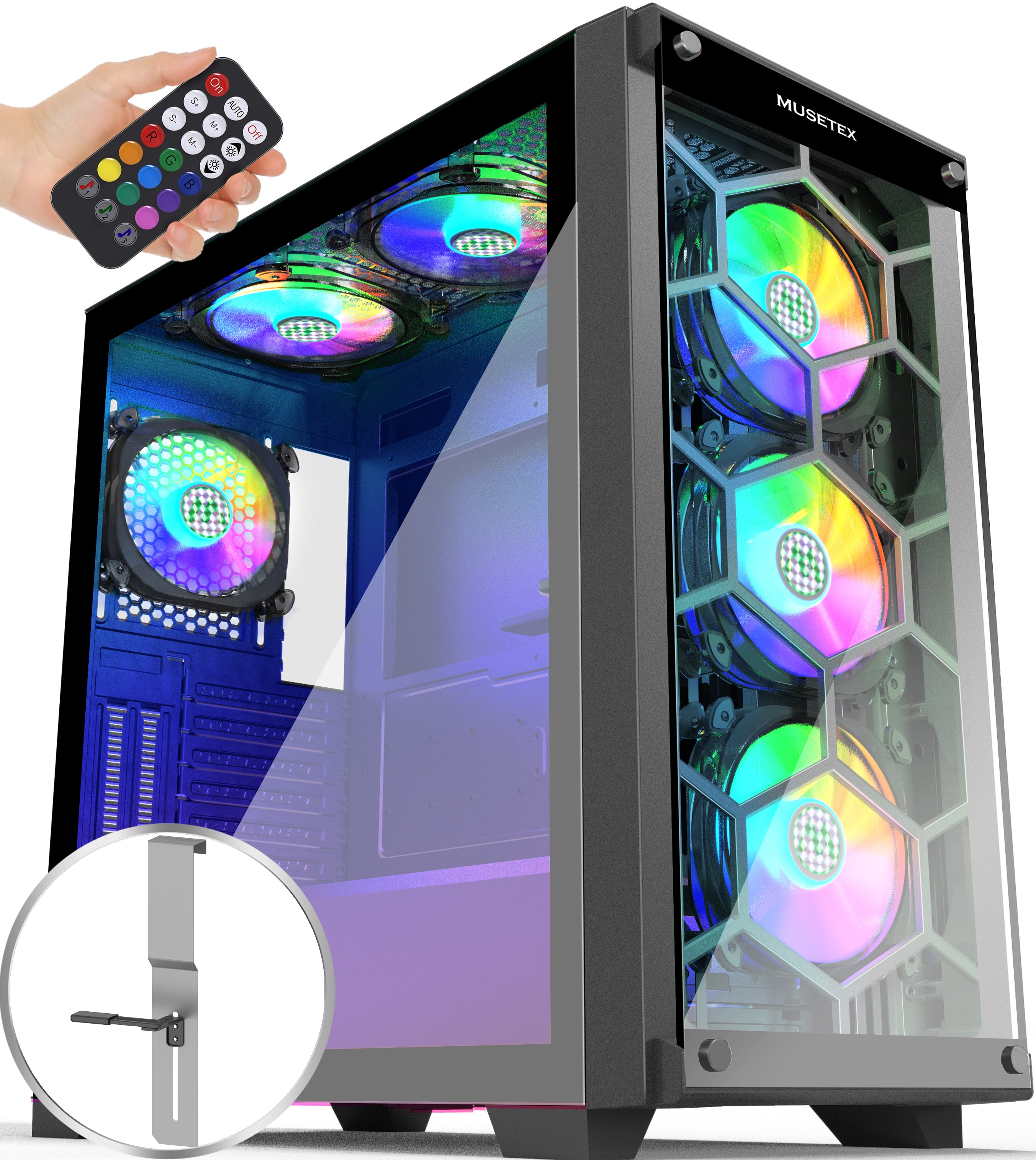 MUSETEX 6 RGB LED Dual Fans 2 Translucent cheapest Tempered Glass Panel USB 3.0 Port,ATX