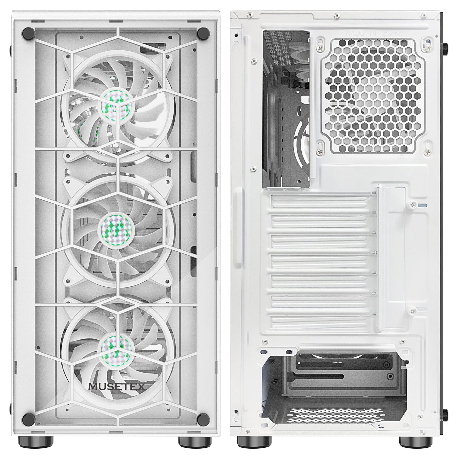 G05MS6-BB MUSETEX 6pcs 120mm ARGB Fans and USB 3.0 ATX Mid-Tower PC Gaming Cases Computer Cases, 2 Tempered Glass Panels, White Mid Tower Computer Chassis（G05MS6-BB）