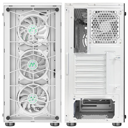 G05MS6-BB MUSETEX 6pcs 120mm ARGB Fans and USB 3.0 ATX Mid-Tower PC Gaming Cases Computer Cases, 2 Tempered Glass Panels, White Mid Tower Computer Chassis（G05MS6-BB）