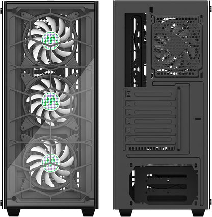 907WM6 MUSETEX ATX Mid-Tower PC Gaming Case with 6 PCS x ARGB Fans Voice Control Pre-Installed and USB 3.0 Port Tempered Glass Panels Computer Chassis (907WM6)