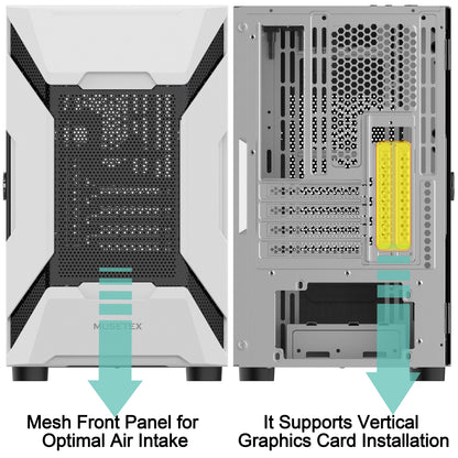 MK7-GN5 MUSETEX Mesh MATX (Micro-ATX) Case 5 PCS ARGB Fans Pre-Installed 2 × USB 3.0 Ports, Opening Tempered Glass Panel Airflow Micro-ATX/Mini-ITX Tower Gaming PC Case (MK7)