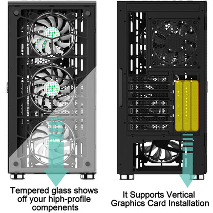 230MN6 MUSETEX 6 PCS × LED ARGB Fans Pre-Installed 2 PCS × USB 3.0 Ports ATX Tower Case Magnetic Design Opening Tempered Glass Door Gaming PC Case(230MN6)