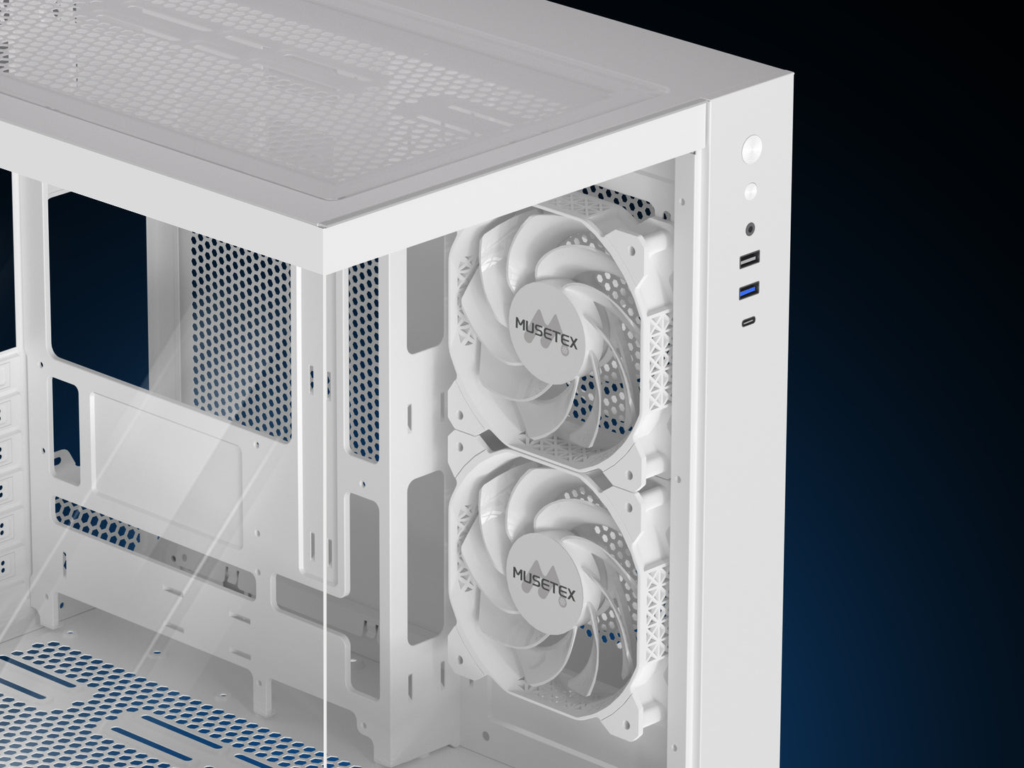 Y6-N6-W MUSETEX ATX PC Case, 6 PWM ARGB Fans Pre-Installed, 360MM RAD Support, Type-C Gaming PC Case, 270° Full View Tempered Glass Mid Tower, Pure White ATX Computer Case,Y6