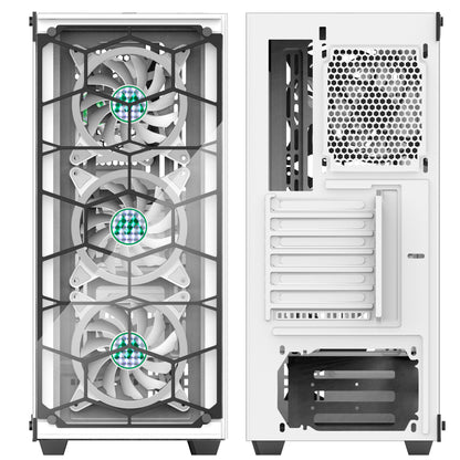 907W6W MUSETEX ATX PC Case with 6pcs ARGB Fans, Computer Gaming Cases with and USB 3.0, Mid Tower Case with Tempered Glass Side Door (907W6W)