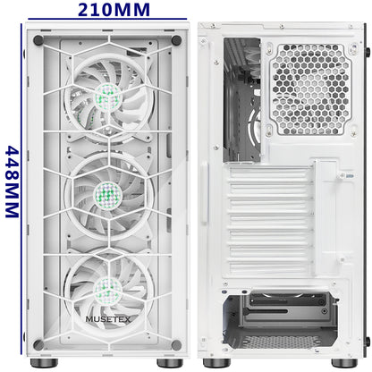 G05S6-BB MUSETEX Mid-Tower ATX PC Case, Computer Gaming Case with 6pcs 120mm ARGB Fans, 2 Tempered Glass Panels Desktop Cases, USB 3.0, White, S6-BB