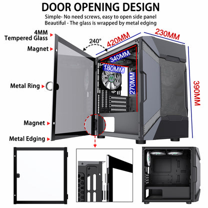 MK7-GN5 MUSETEX Mesh MATX (Micro-ATX) Case 5 PCS ARGB Fans Pre-Installed 2 × USB 3.0 Ports, Opening Tempered Glass Panel Airflow Micro-ATX/Mini-ITX Tower Gaming PC Case (MK7)