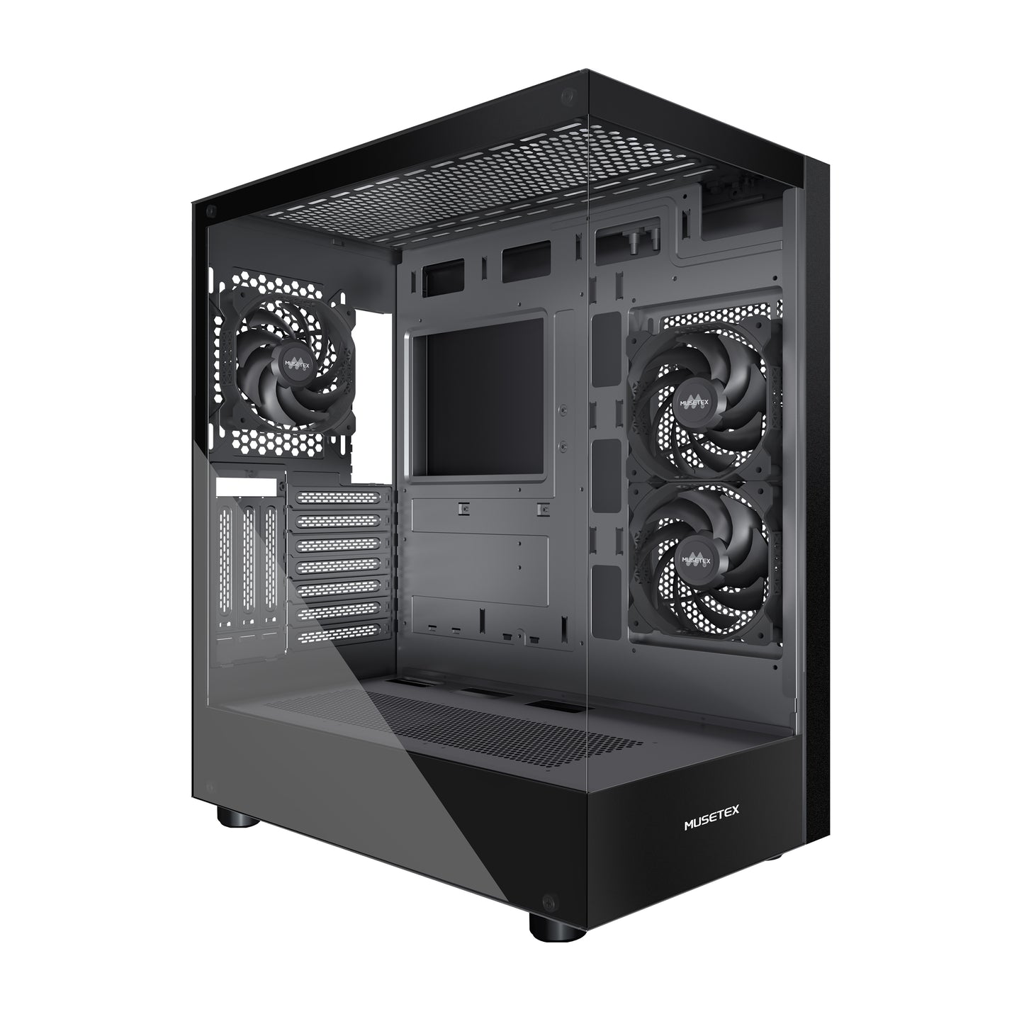 K2-3-B MUSETEX ATX PC CASE, 360MM RAD Support, Full-View Dual Tempered Glass Mid Tower PC Case, Type-C Computer Case with 3 Non-LED Fans Pre-Installed, Gaming PC Case,Black(K2)