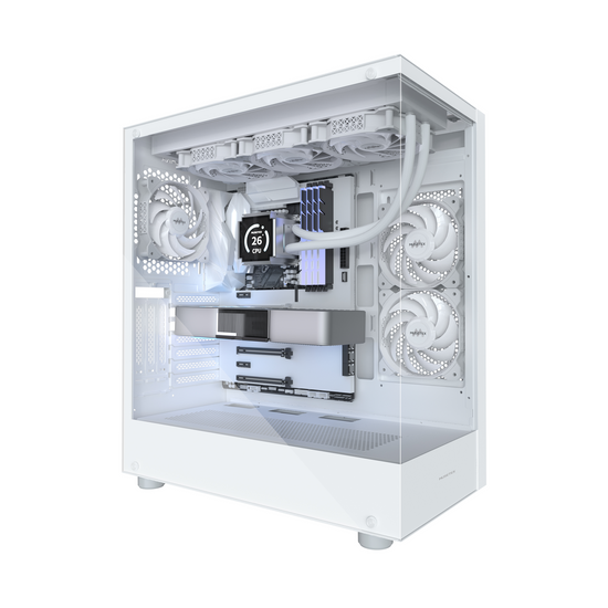 K2 MUSETEX ATX PC Case, White, 3 Non-LED Fans Pre-Installed 270° Full