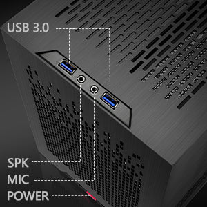 T2 MUSETEX Mini-ITX PC Case, Tempered Glass Computer Gaming Case Small Compact, Aluminum Metal Brushed Texture Vented Panel