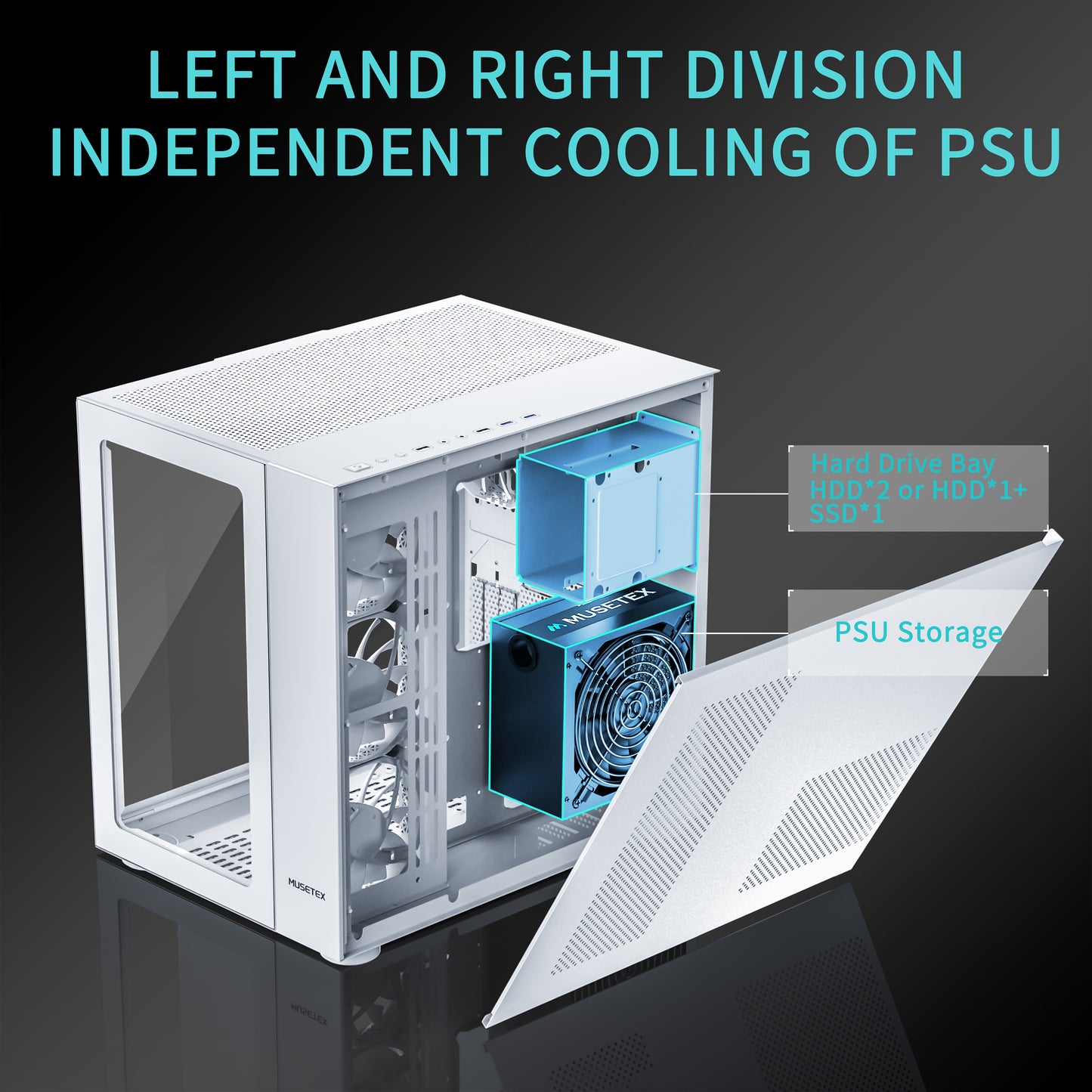 H3-N7 MUSETEX 7 PWM ARGB Fans Pre-installed ATX Gaming PC Case, Modern Aesthetic Dual Tempered Glass Panoramic Mid-Tower Pc Case, USB 3.0 Pure White Computer Case (H3-N7)