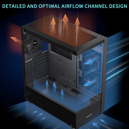 K2-3-B MUSETEX ATX PC CASE, 360MM RAD Support, Full-View Dual Tempered Glass Mid Tower PC Case, Type-C Computer Case with 3 Non-LED Fans Pre-Installed, Gaming PC Case,Black(K2)